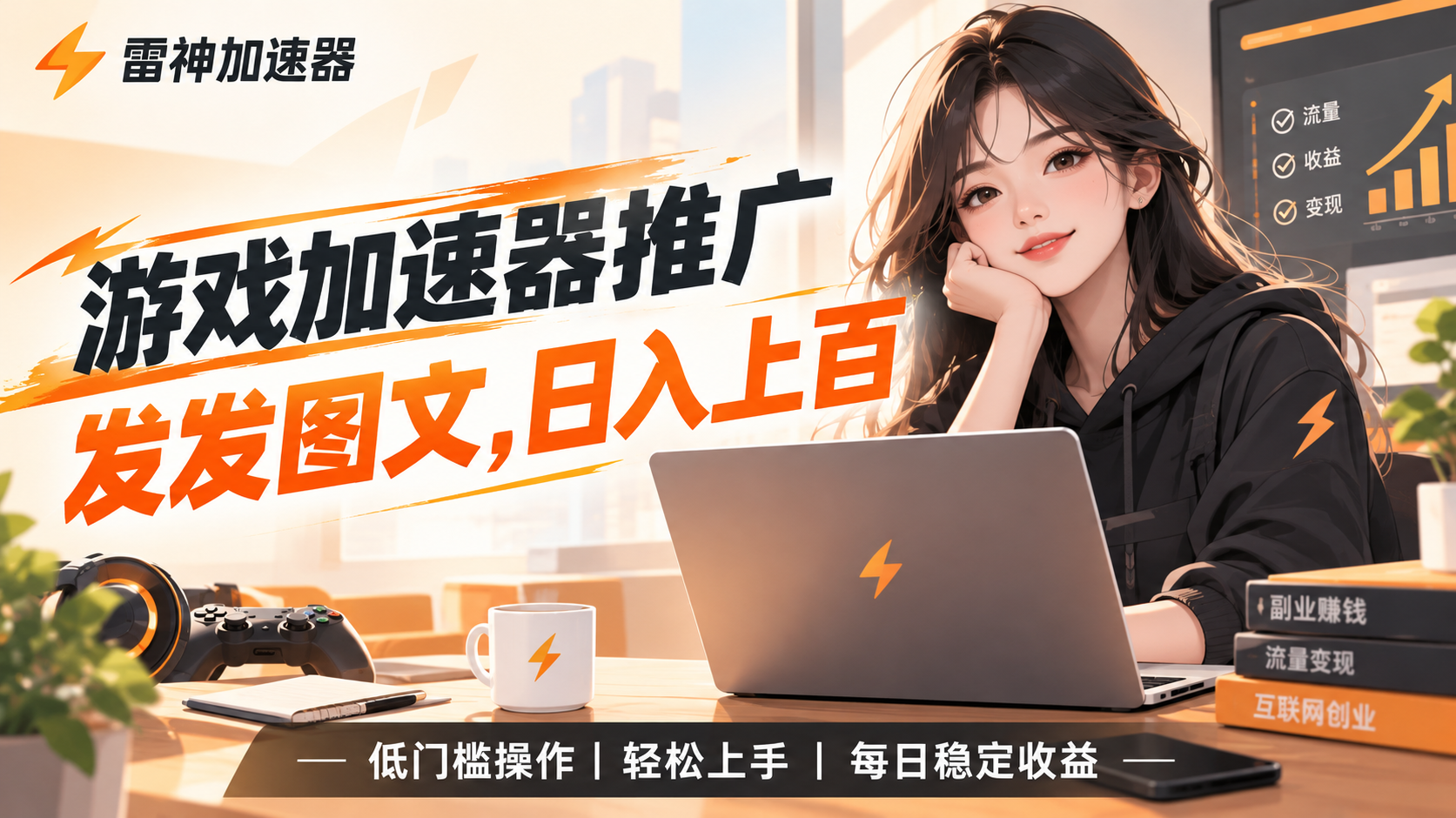 游戏加速器推广项目,每天发发图文视频日入几十-星阳网创