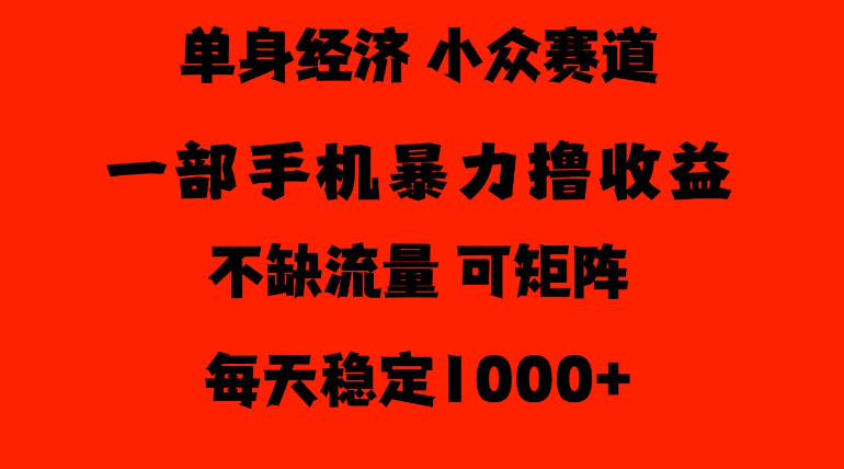 26年暴力单身经济,稳定日入500-1k,不缺流量,流量极大,冷门小众赛道,门槛低小白轻松上手【揭秘】-星阳网创