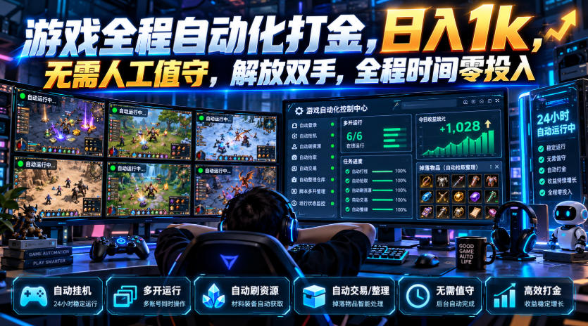 游戏全程自动化打金，日入1k，无需人工值守，解放双手，全程时间零投入【揭秘】-星阳网创