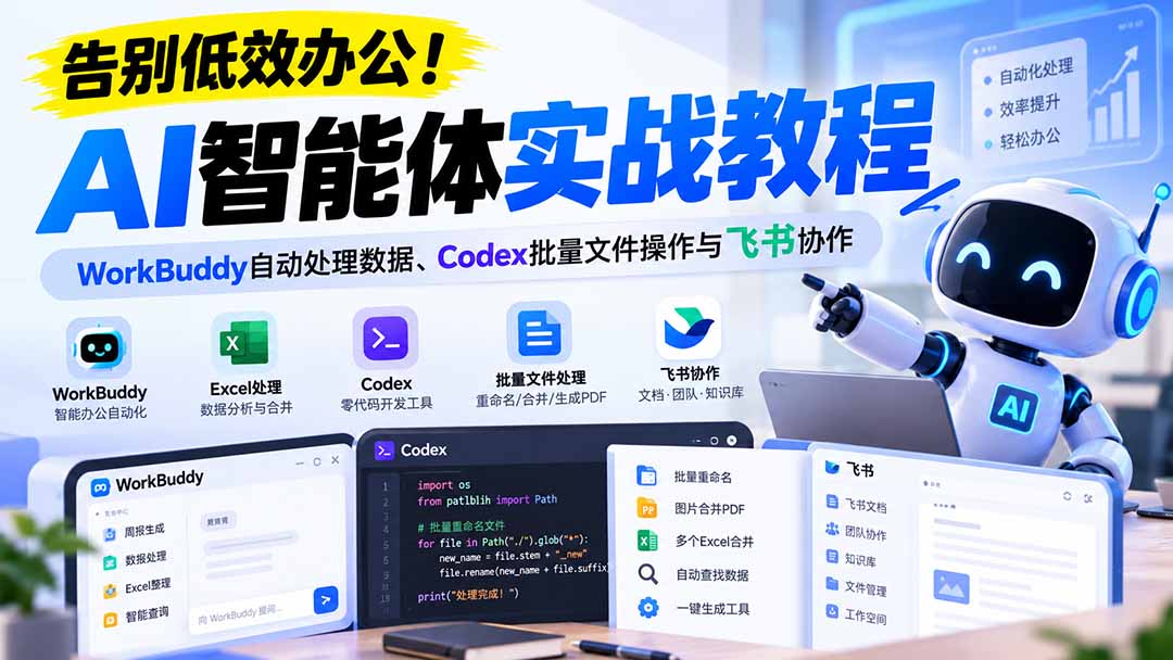 【无水印】告别低效办公！《AI智能体实战教程》WorkBuddy自动处理数据、Codex批量文件操作与飞书协作-星阳网创