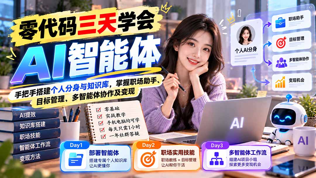 【无水印】零代码三天学会AI智能体:手把手搭建个人分身与知识库,掌握职场助手、目标管理、多智能体协作及变现-星阳网创