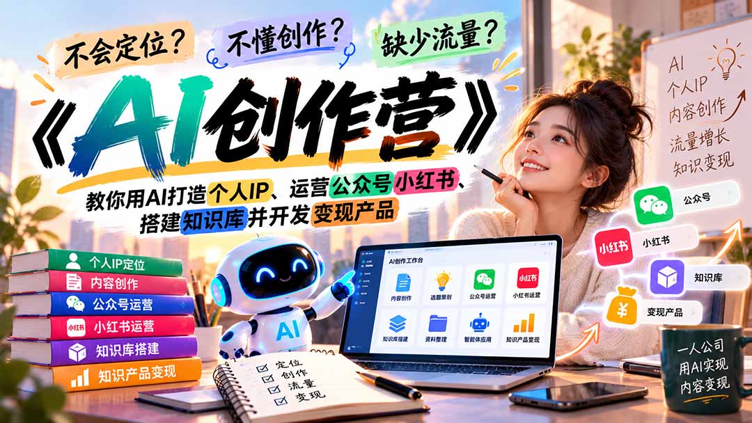 不会定位、不懂创作、缺少流量?《AI创作营》教你用AI打造个人IP、运营公众号小红书、搭建知识库并开发变现产品-星阳网创