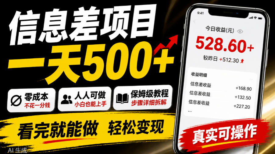 信息差项目一天500+,零成本,人人可做,保姆级教程,看完就能做【揭秘】