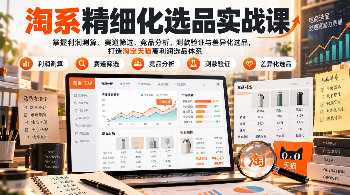 货架电商精细化选品实战课:掌握利润测算、赛道筛选、竞品分析、测款验证与差异化选品,打造淘宝天猫高利润选品体系-星阳网创