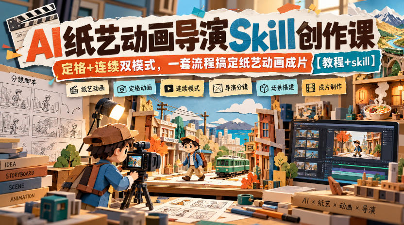 AI纸艺动画导演Skill创作课|定格+连续双模式,一套流程搞定纸艺动画成片【教程+skill】-星阳网创