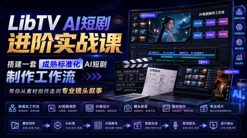 LibTV AI短剧进阶实战课,搭建一套成熟标准化AI短剧制作工作流,带你从素材创作走向专业镜头叙事(更新)-星阳网创