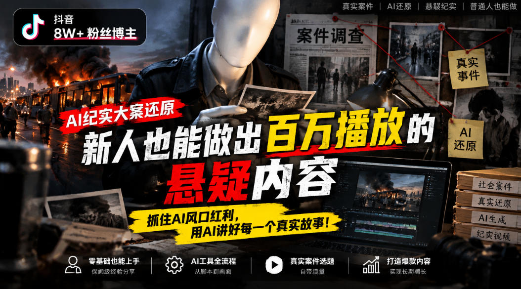 抖音8W粉丝博主的AI纪实大案还原教学,新人也能做出百W播放的悬疑内容,抓住AI风口红利,用AI讲好每一个真实故事(更新1014)-星阳网创