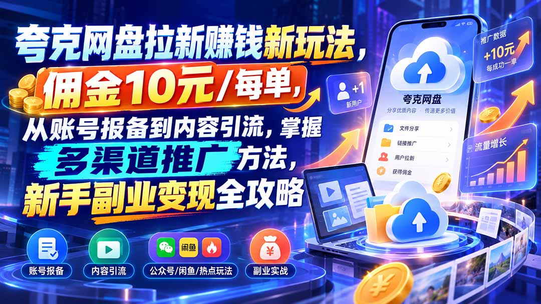 夸克网盘拉新赚钱新玩法，佣金10元/每单，从账号报备到内容引流，掌握多渠道推广方法，新手副业变现全攻略-星阳网创