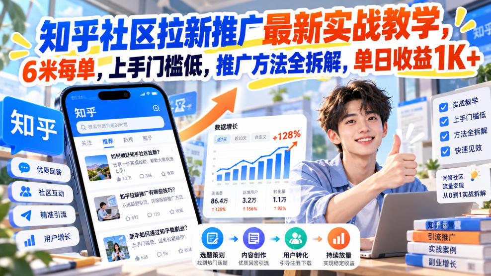 知乎社区拉新推广最新实战教学，6米每单，上手门槛低，推广方法全拆解，单日收益1K+！(更新1030)-星阳网创