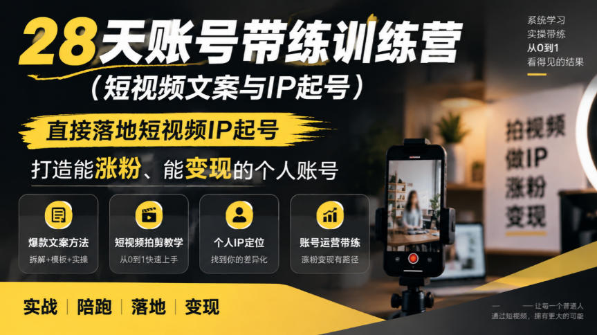 28天账号带练训练营(短视频文案与IP起号)，直接落地短视频IP起号，打造能涨粉、能变现的个人账号-星阳网创
