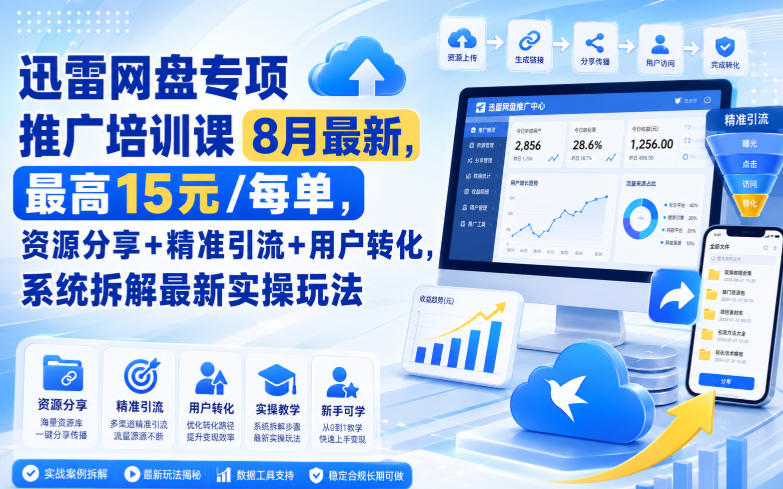 迅雷网盘专项推广培训课9月最新，最高15米/每单，资源分享+精准引流+用户转化，系统拆解最新实操玩法(更新1026)-星阳网创