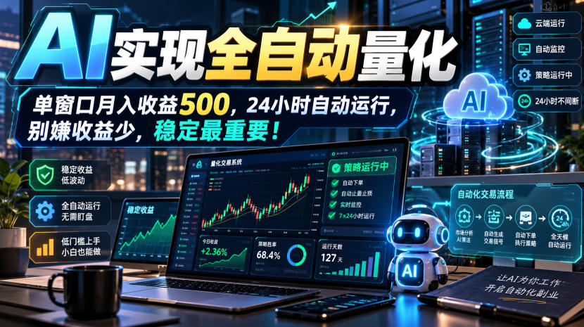 AI实现全自动量化,单窗口月入收益500,24小时自动运行,别嫌收益少,稳定最重要!【揭秘】-星阳网创
