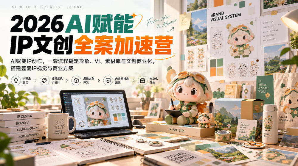 2026AI赋能ip文创全案加速营，AI赋能IP创作，一套流程搞定形象、VI、素材库与文创商业化，搭建整套IP视觉与商业方案