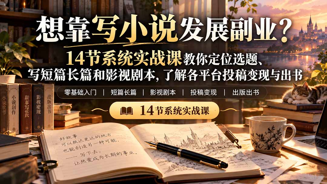 【无水印】想靠写小说发展副业？14节系统实战课教你定位选题、写短篇长篇和影视剧本，了解各平台投稿变现与出书-星阳网创