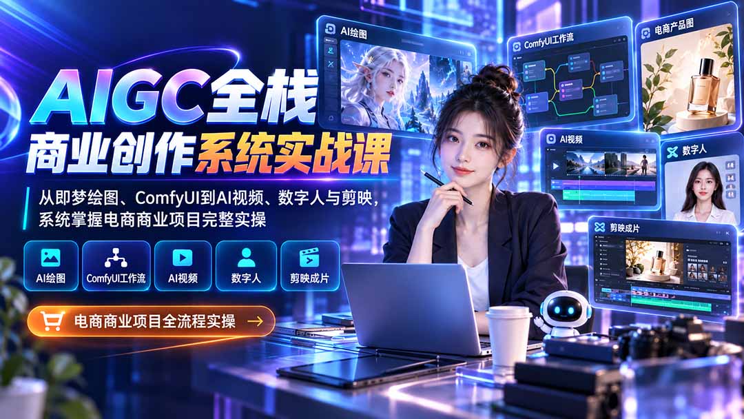 AIGC全栈商业创作系统实战课-更新1017：从即梦绘图、ComfyUI到AI视频、数字人与剪映，系统掌握电商商业项目完整实操-星阳网创