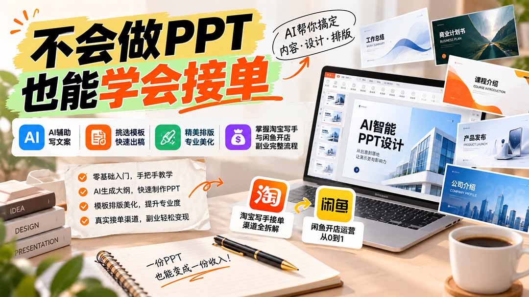 不会做PPT也能学会接单：AI辅助写文案、挑模板、做排版，掌握淘宝写手与闲鱼开店副业完整流程-星阳网创