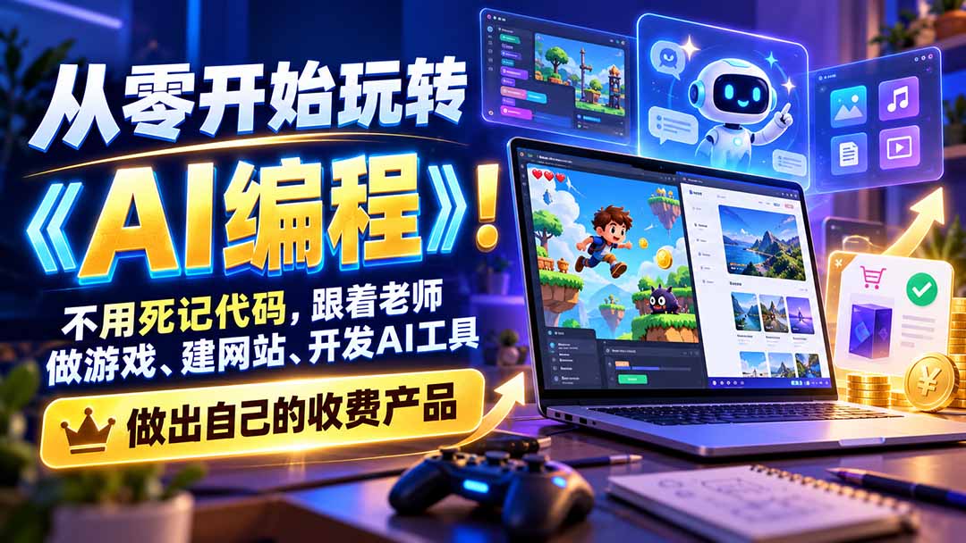 从零开始玩转《AI编程》！不用死记代码，跟着老师做游戏、建网站、开发AI工具，最后完成自己的收费产品-星阳网创