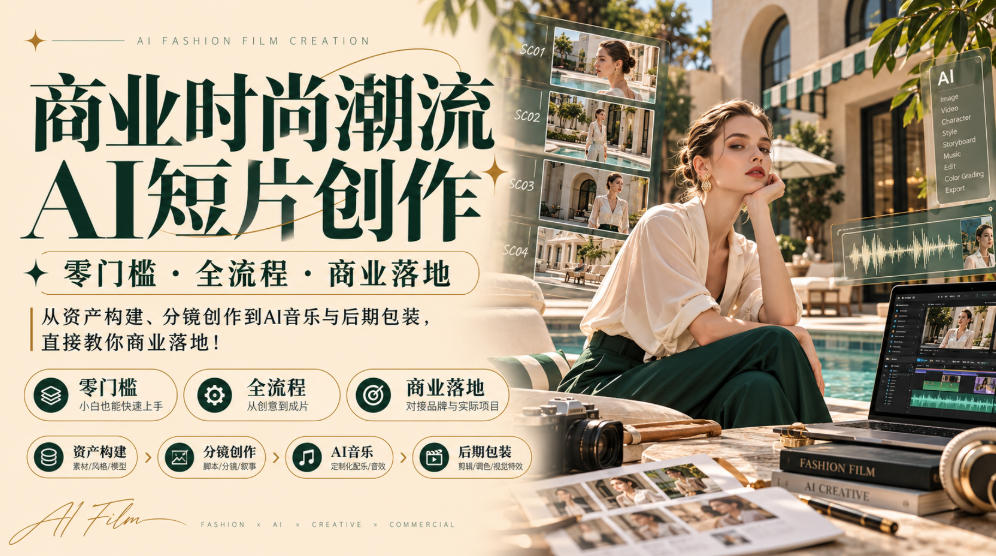 商业时尚潮流AI短片创作|零门槛・全流程・商业落地,从资产构建、分镜创作到AI音乐与后期包装,直接教你商业落地!-星阳网创