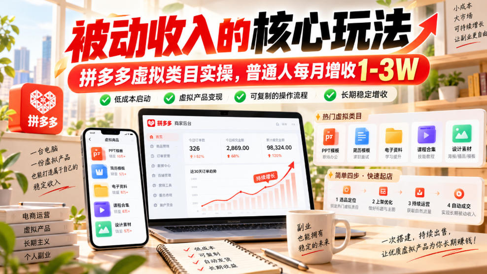 被动收入的核心玩法,拼多多虚拟类目实操,普通人每月增收1-3W【揭秘】-星阳网创