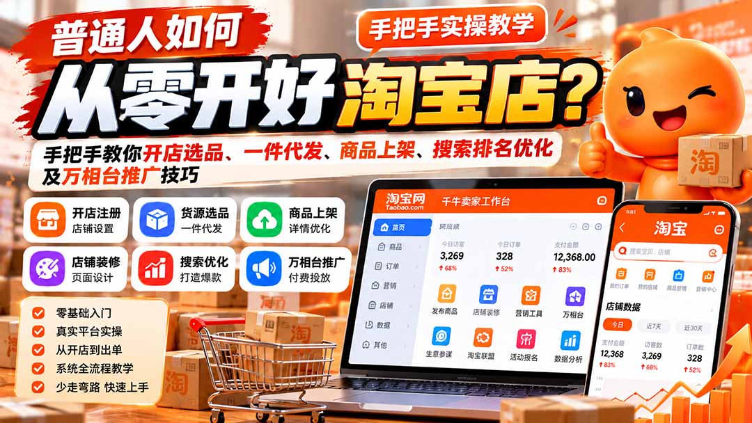 普通人如何从零开好淘宝店?手把手教你开店选品、一件代发、商品上架、搜索排名优化及万相台推广技巧-星阳网创