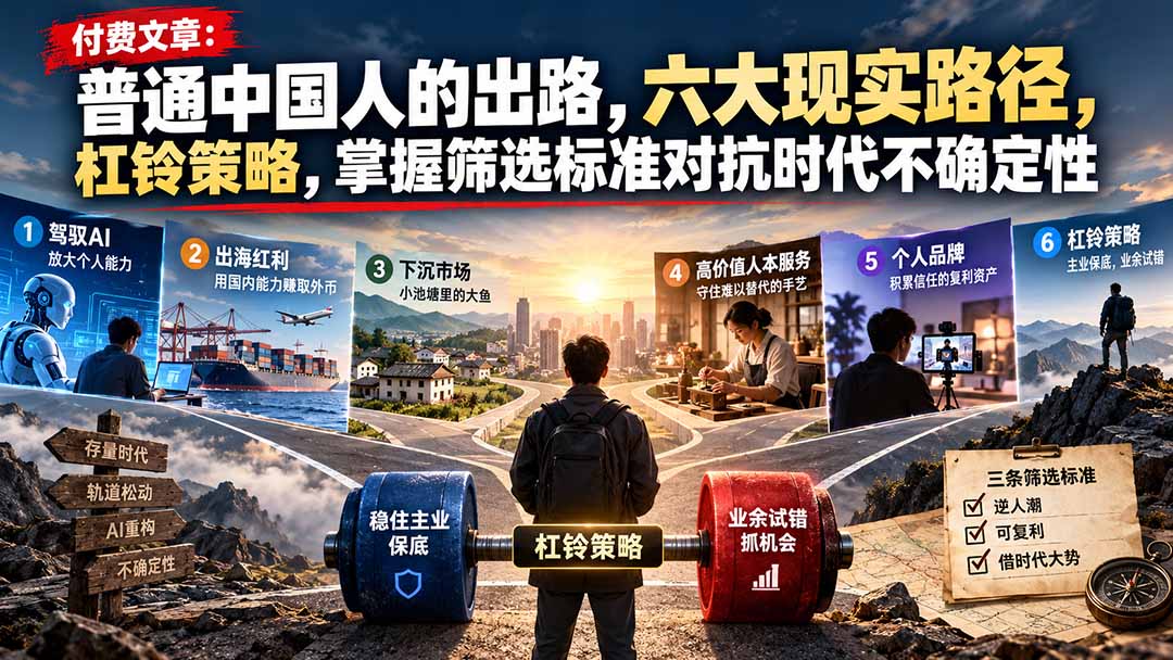 付费文章：普通中国人的出路，六大现实路径，杠铃策略，掌握筛选标准对抗时代不确定性-星阳网创