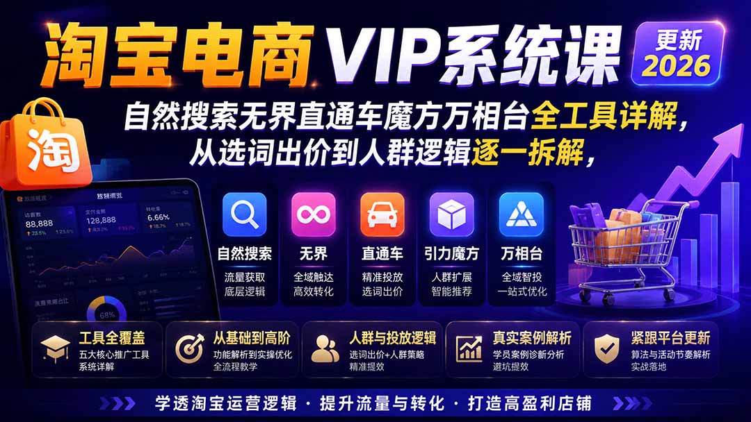 2026淘宝电商终局之战VIP课-更新1015:自然搜索+直通车+无界+精准人群,系统掌握测款动销与全店推广布局方法-星阳网创