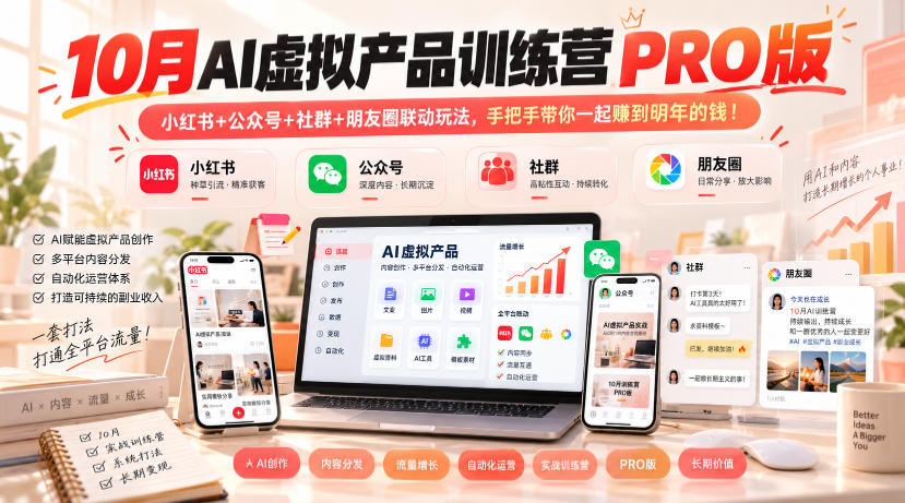 10月AI虚拟产品训练营PRO版,小红书+公众号+社群+朋友圈联动玩法,手把手带你一起赚到明年的钱!(更新1024)-星阳网创