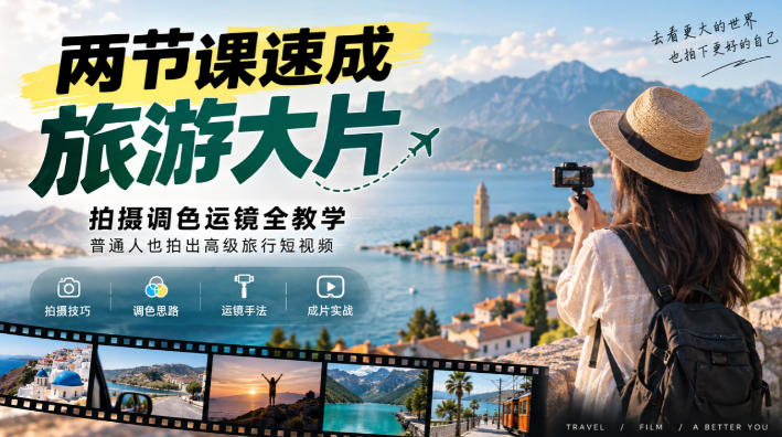 两节课速成旅游大片|拍摄调色运镜全教学,普通人也拍出高级旅行短视频-星阳网创