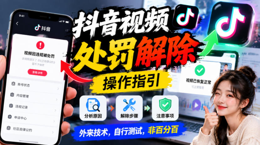 抖音视频处罚解除操作指引,外来技术,自行测试,非百分百-星阳网创