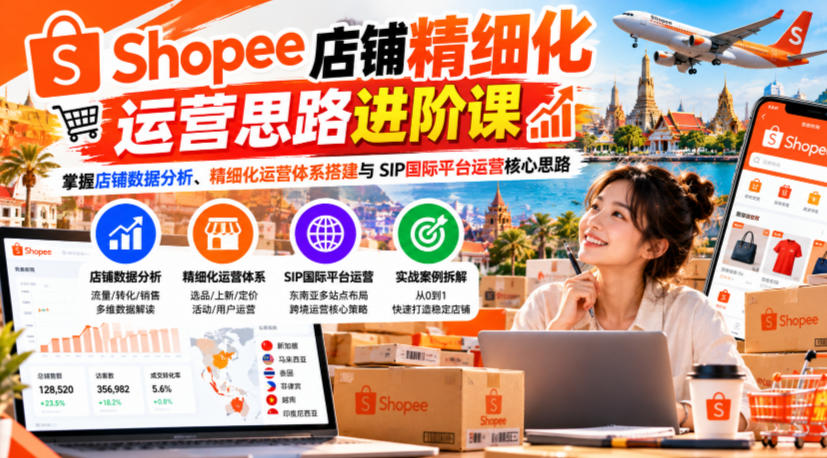 Shopee店铺精细化运营思路进阶课,掌握店铺数据分析、精细化运营体系搭建与SIP国际平台运营核心思路-星阳网创