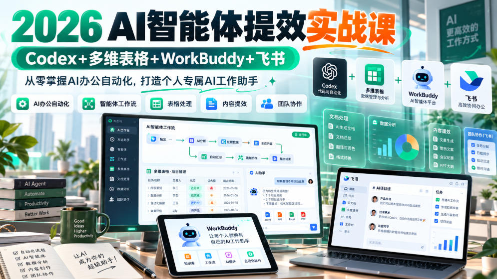 2026 AI智能体提效实战课:Codex+多维表格+WorkBuddy+飞书,从零掌握AI办公自动化,打造个人专属AI工作助手-星阳网创