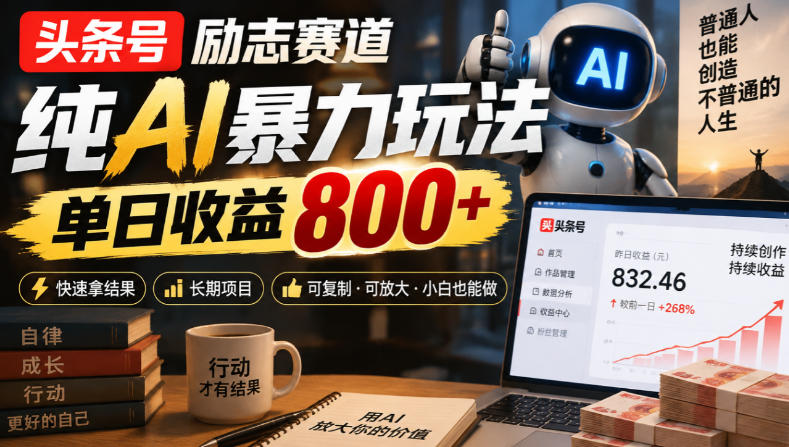 头条号励志赛道,纯AI暴力玩法,单日收益800+,快速拿结果,长期项目-星阳网创