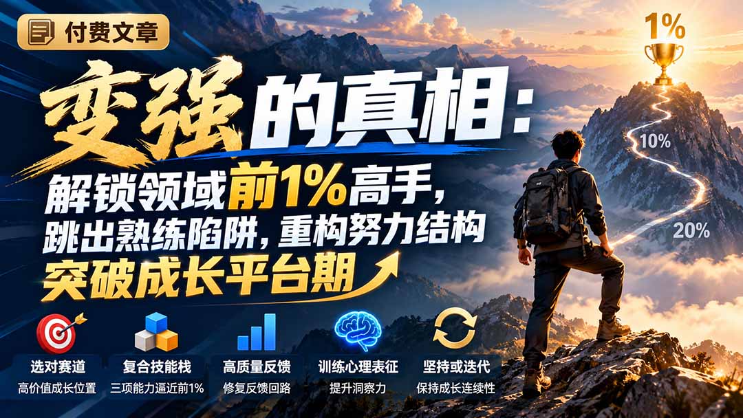 付费文章:变强的真相:解锁领域前1%高手,跳出熟练陷阱,重构努力结构突破成长平台期-星阳网创