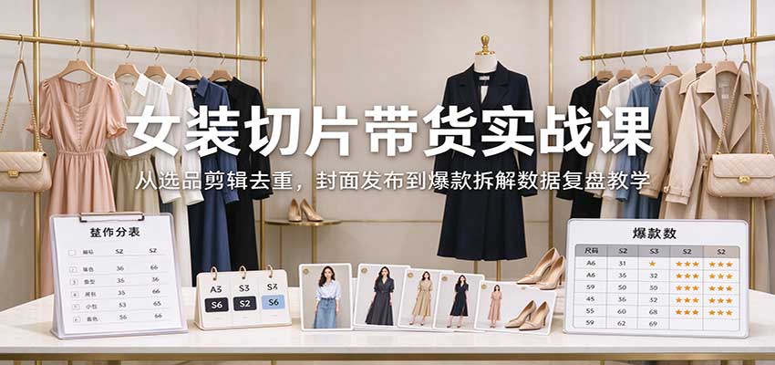女装切片带货实战课:从选品剪辑去重,封面发布到爆款拆解数据复盘教学-星阳网创