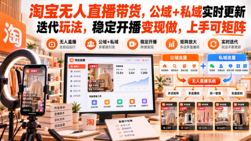 淘宝无人直播带货,公域+私域实时更新迭代玩法,稳定开播变现做,上手可矩阵【揭秘】-星阳网创