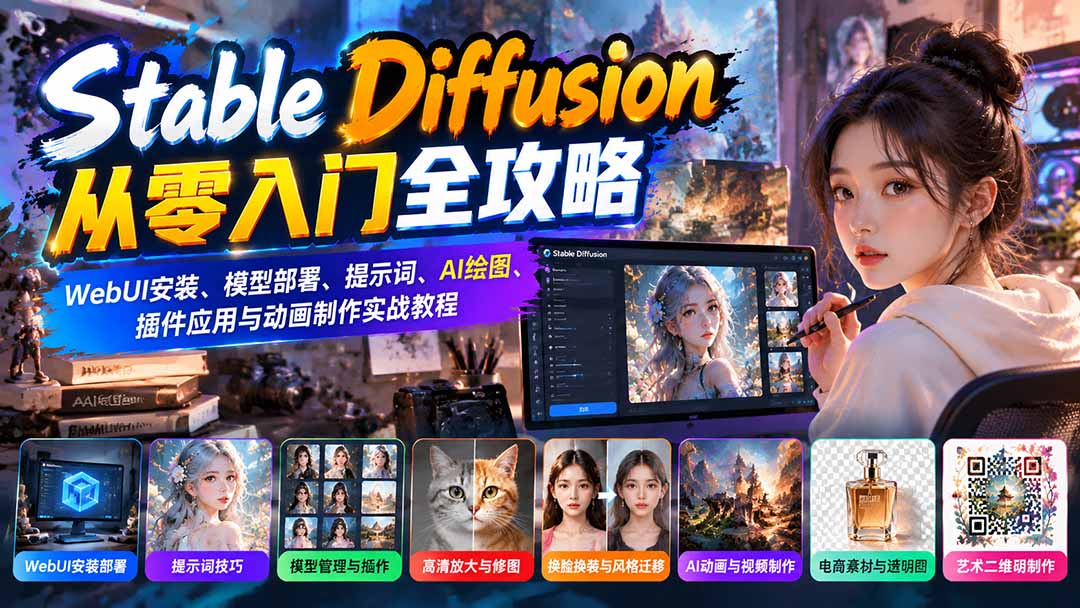 Stable Diffusion从零入门全攻略:WebUI安装、模型部署、提示词、AI绘图、插件应用与动画制作实战教程-星阳网创