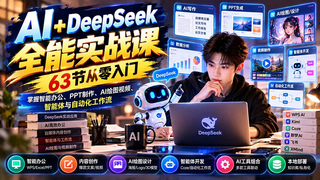 AI+DeepSeek全能实战课：63节从零入门，掌握智能办公、PPT制作、AI绘图视频、智能体与自动化工作流-星阳网创