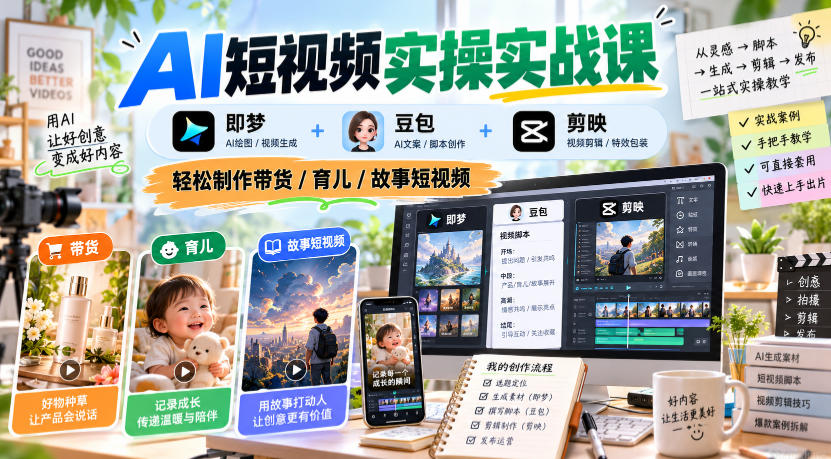 AI短视频实操实战课,即梦+豆包+剪映,轻松制作带货/育儿/故事短视频-星阳网创