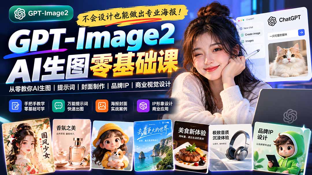不会设计也能做出专业海报！GPT-Image2从零教你AI生图、提示词、封面制作、品牌IP与商业视觉设计-星阳网创