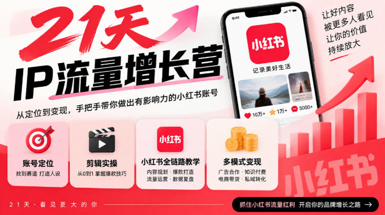 21天IP流量增长营,小红书全链路教学,账号定位剪辑实操,多模式变现系统课-星阳网创