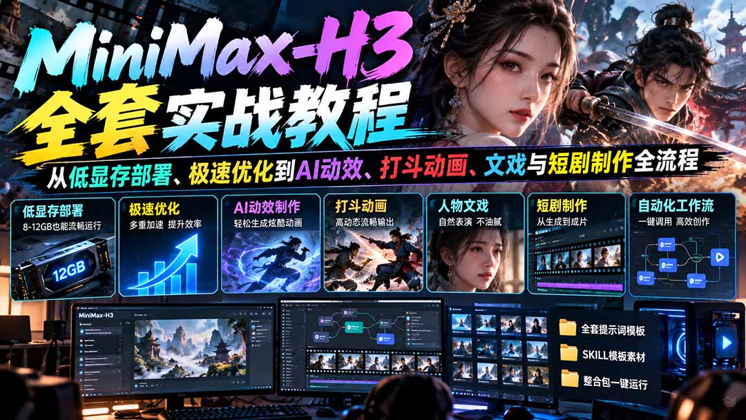 MiniMax-H3全套实战教程:从低显存部署、极速优化到AI动效、打斗动画、文戏与短剧制作全流程-星阳网创