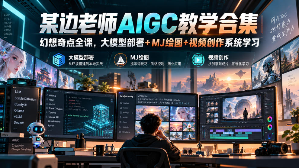 某边老师AIGC教学合集｜幻想奇点全课，大模型部署+MJ绘图+视频创作系统学习