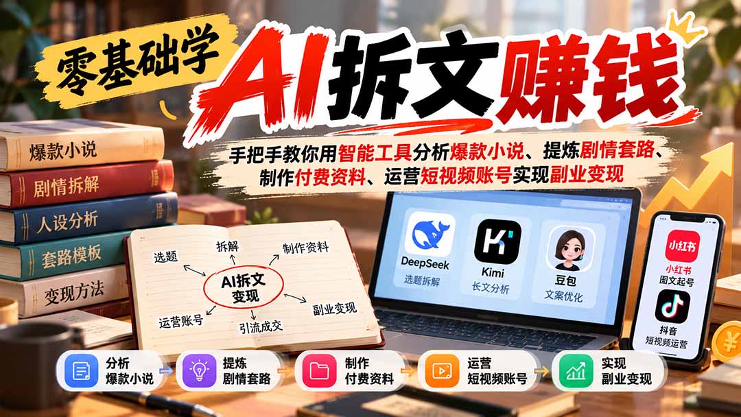 零基础学AI拆文赚钱:手把手教你用智能工具分析爆款小说、提炼剧情套路、制作付费资料、运营短视频账号实现副业变现-星阳网创