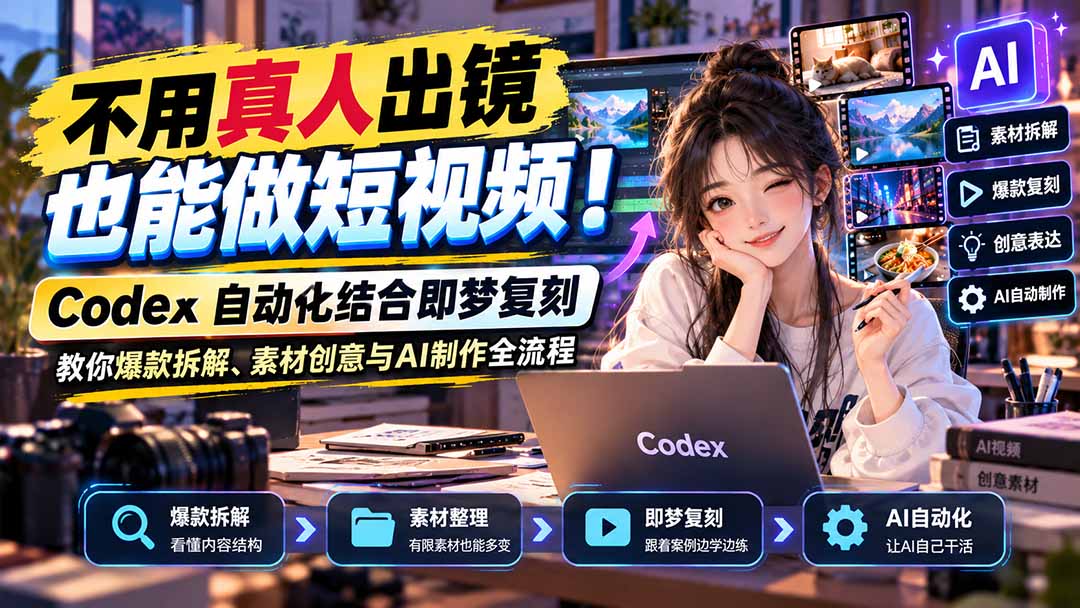 不用真人出镜也能做短视频!Codex自动化结合即梦复刻,教你爆款拆解、素材创意与AI制作全流程-星阳网创