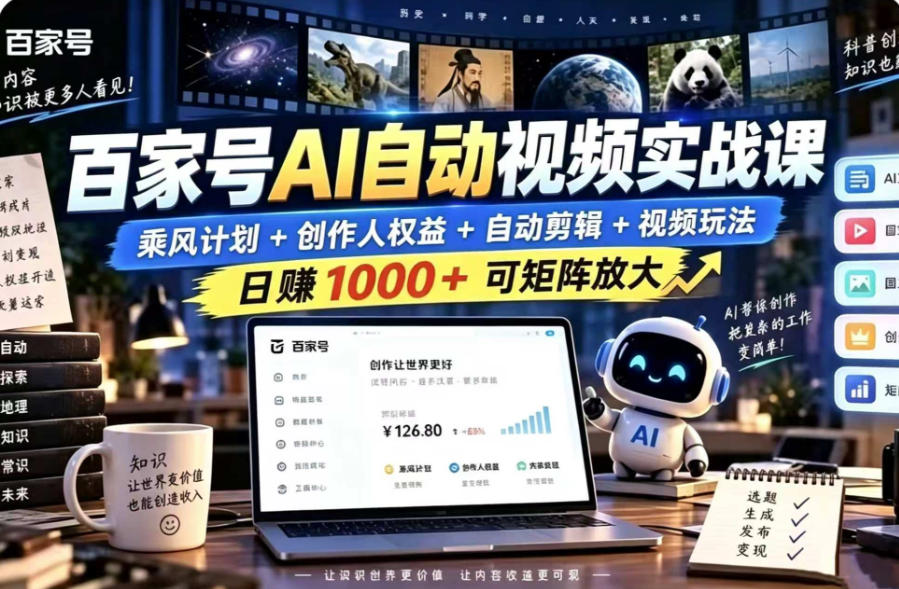 百家号自动矩阵玩法,长期可以做的项目,日入1k+,真正的睡后收入-星阳网创