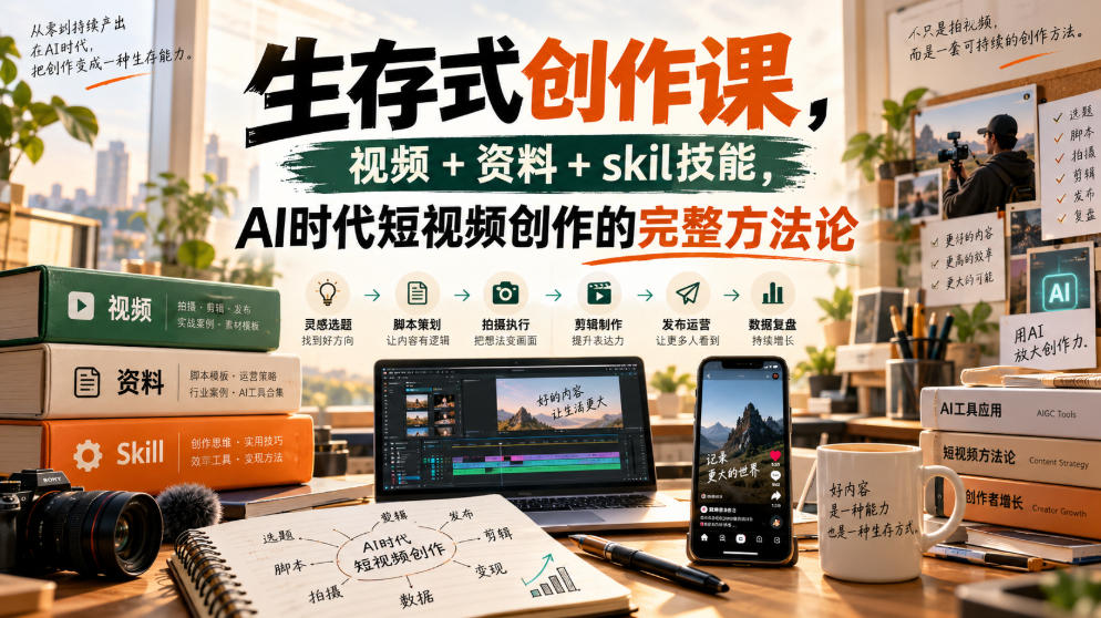 生存式创作课，视频+资料+skil技能，ai时代短视频创作的完整方法论-星阳网创