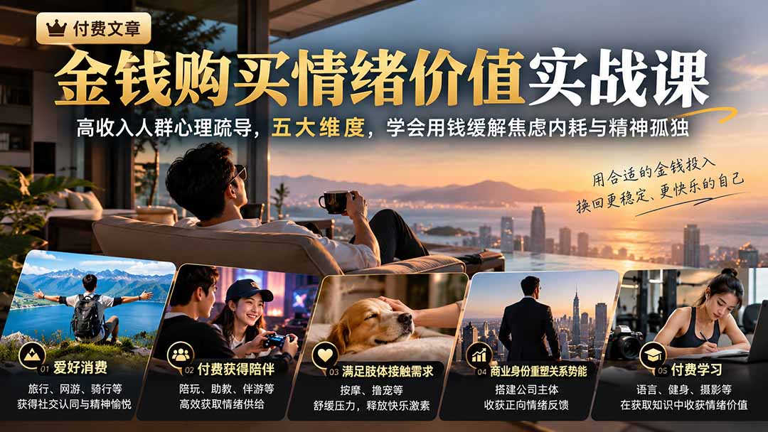 付费文章:金钱购买情绪价值实战课|高收入人群心理疏导,五大维度,学会用钱缓解焦虑内耗与精神孤独-星阳网创