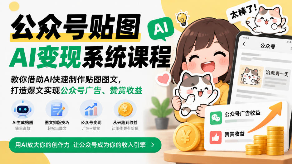 公众号贴图AI变现系统课程|教你借助AI快速制作贴图图文,打造爆文实现公众号广告、赞赏收益-星阳网创