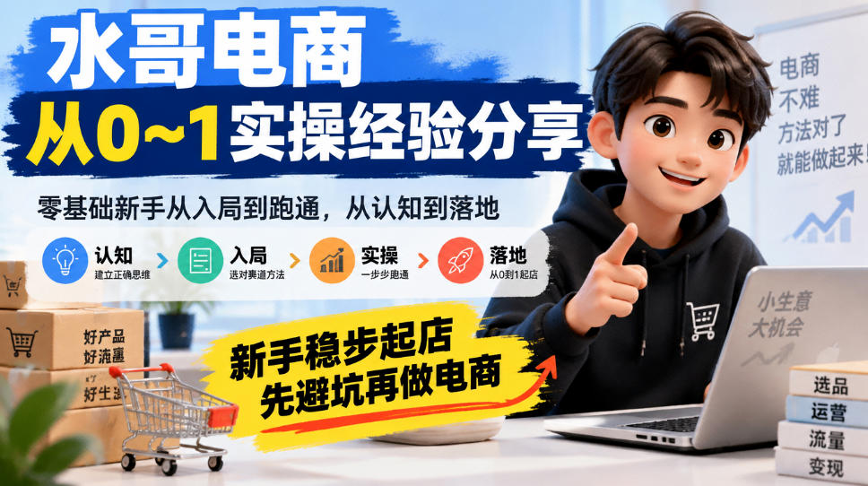 水哥电商从0~1实操经验分享,零基础新手从入局到跑通,从认知到落地,新手稳步起店,先避坑再做电商-星阳网创