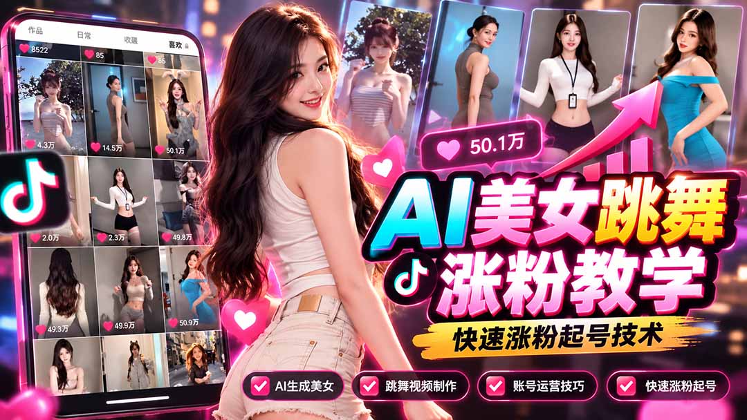 AI美女跳舞涨粉教学，AI生成美女，跳舞视频制作，账号运营与快速起号涨粉-星阳网创
